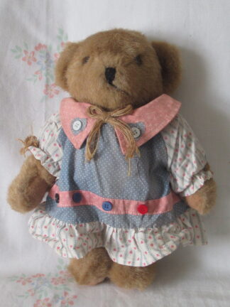 Teddy Bear with Blue and Pink Dress with Hearts