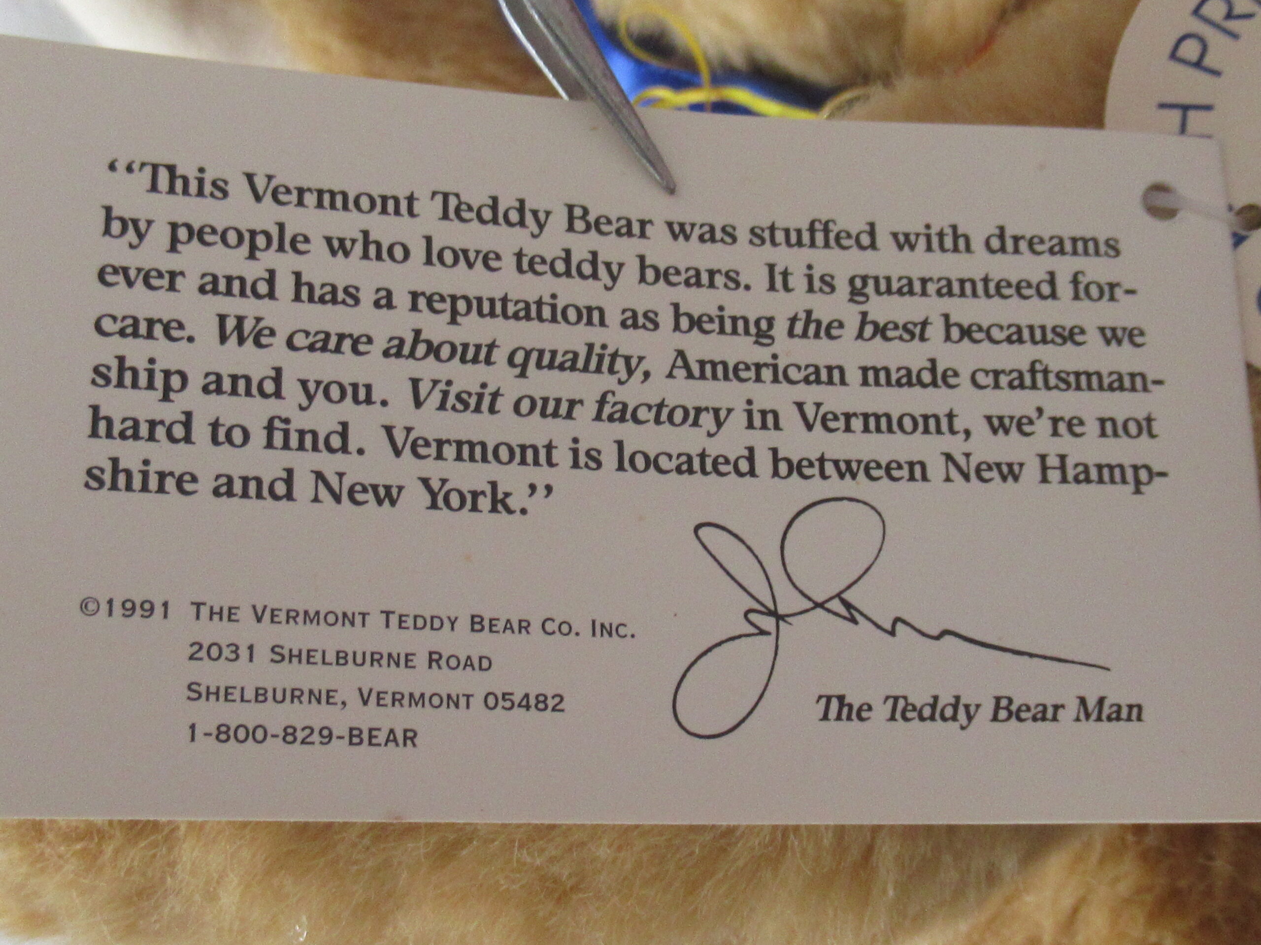 Vermont Teddy Bear - Happy Birthday 1991- Limited Edition - Image 11