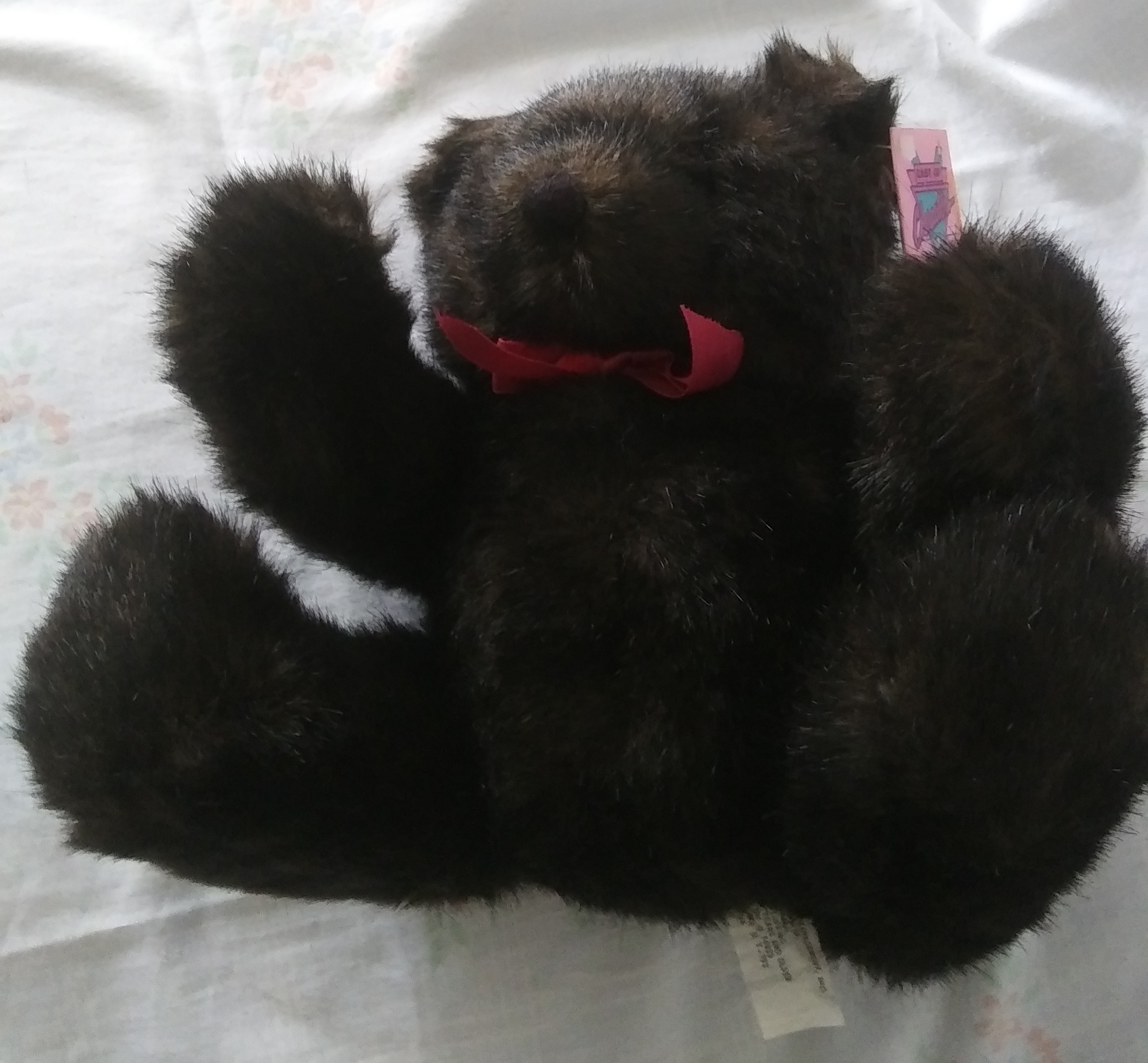 Embrace 1989 Teddy Bear with Red Bow Around Neck - Image 4